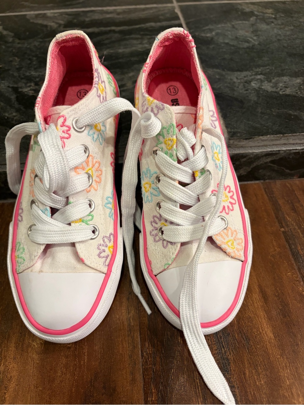 Kids Canvas Floral Sneakers with Pink Trim